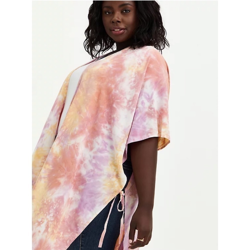 Torrid one size PINK TIE DYE LONGLINE RUANA - Picture 2 of 10